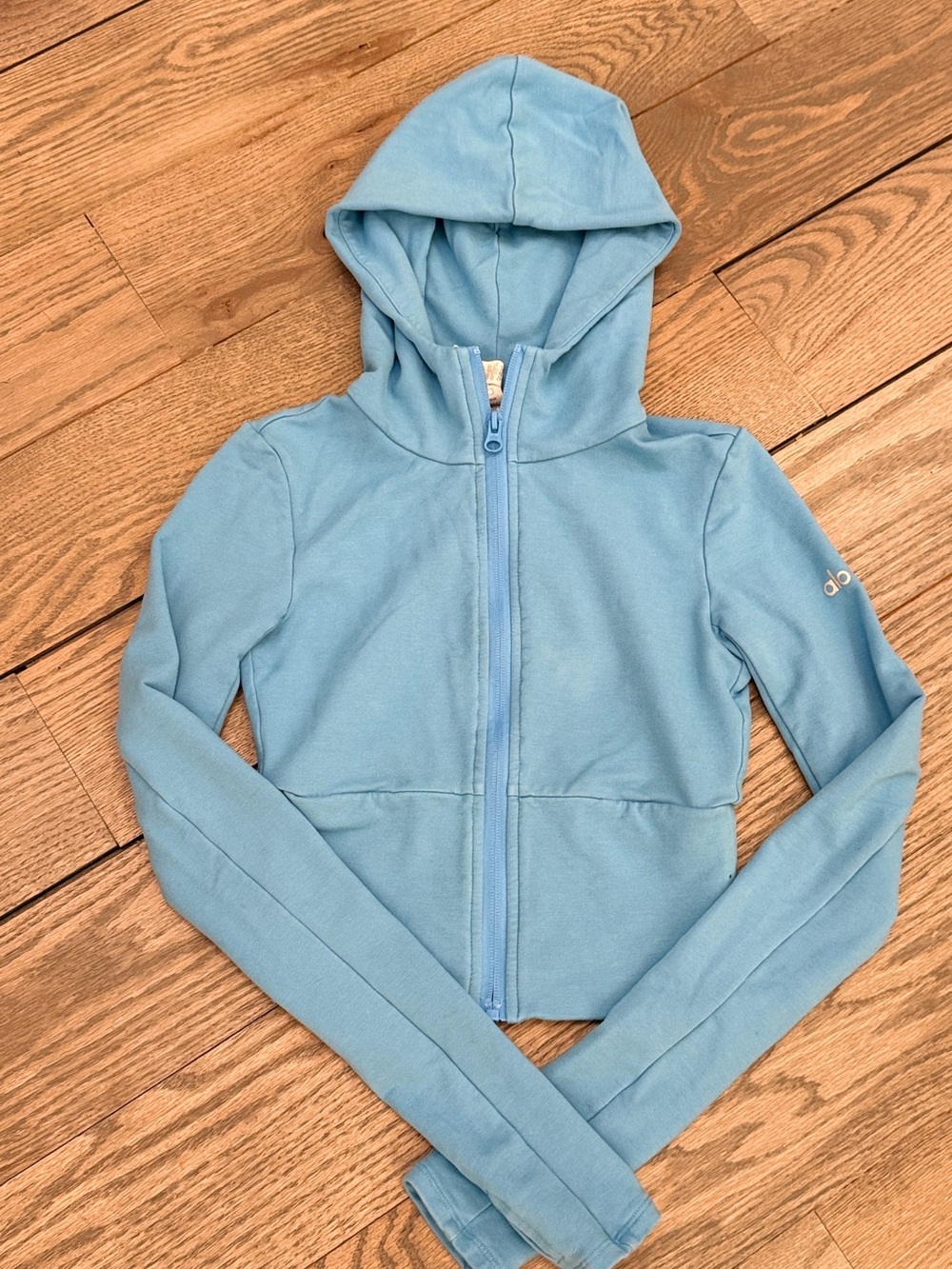 ALO Yoga Light Blue Kids Hooded Zip-Up Sweatshirt